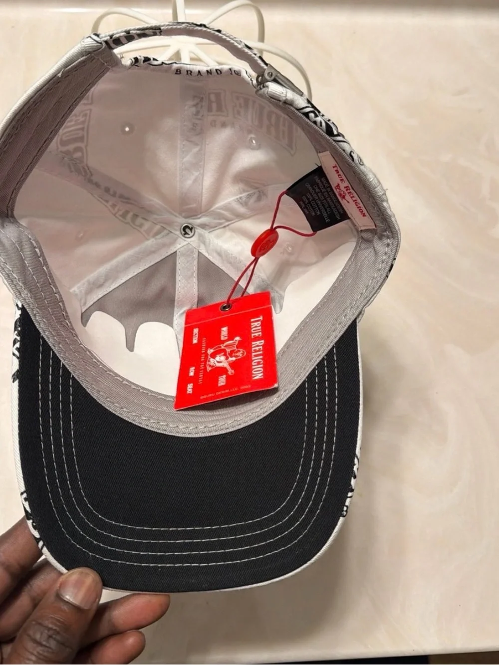 True Religion White Baseball Cap with Black Logo Print